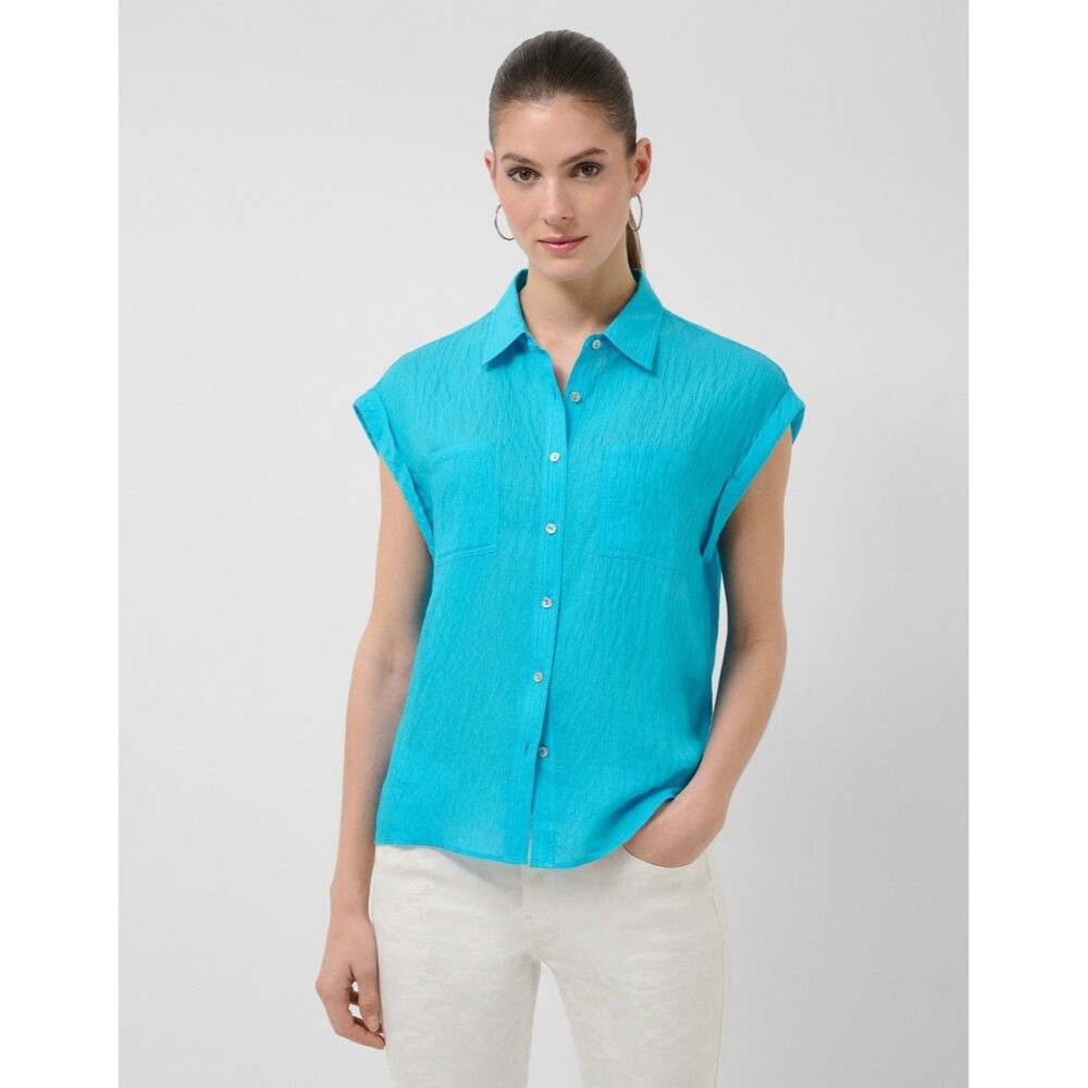 New York & Company Cap Sleeve Button Up Blouse Women’s Size L Color Aqua NWT